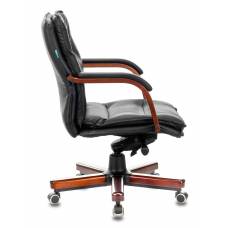 Кресло Бюрократ T-9927WALNUT-LOW черный кожа низк.спин. крестовина металл/дерево