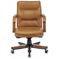 Кресло руководителя Бюрократ T-9927WALNUT-LOW горчичный кожа низк.спин. крестовина металл/дерево (T-9927WALNUT-LOW/MUS)