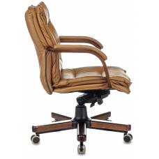Кресло руководителя Бюрократ T-9927WALNUT-LOW горчичный кожа низк.спин. крестовина металл/дерево (T-9927WALNUT-LOW/MUS)